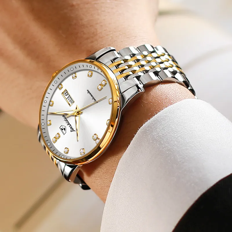 Jin Shi Dun Mechanical Movement Stainless Steel Watchband Watch Men's Watches White Dial-12