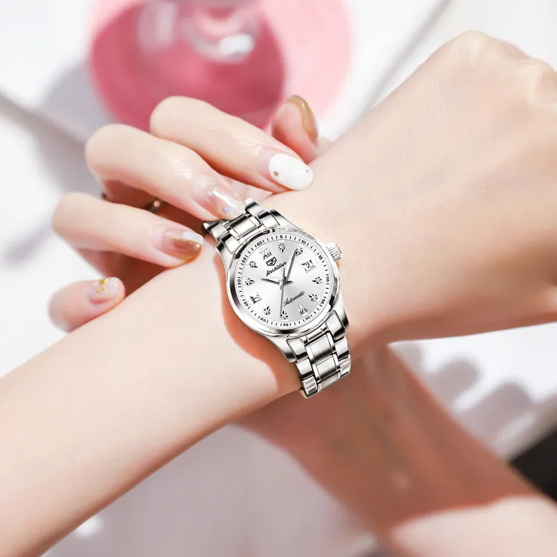 Jin Shi Dun Smart Series Mechanical Movement Stainless Steel Watchband Watch Women's Watch White Dial-7