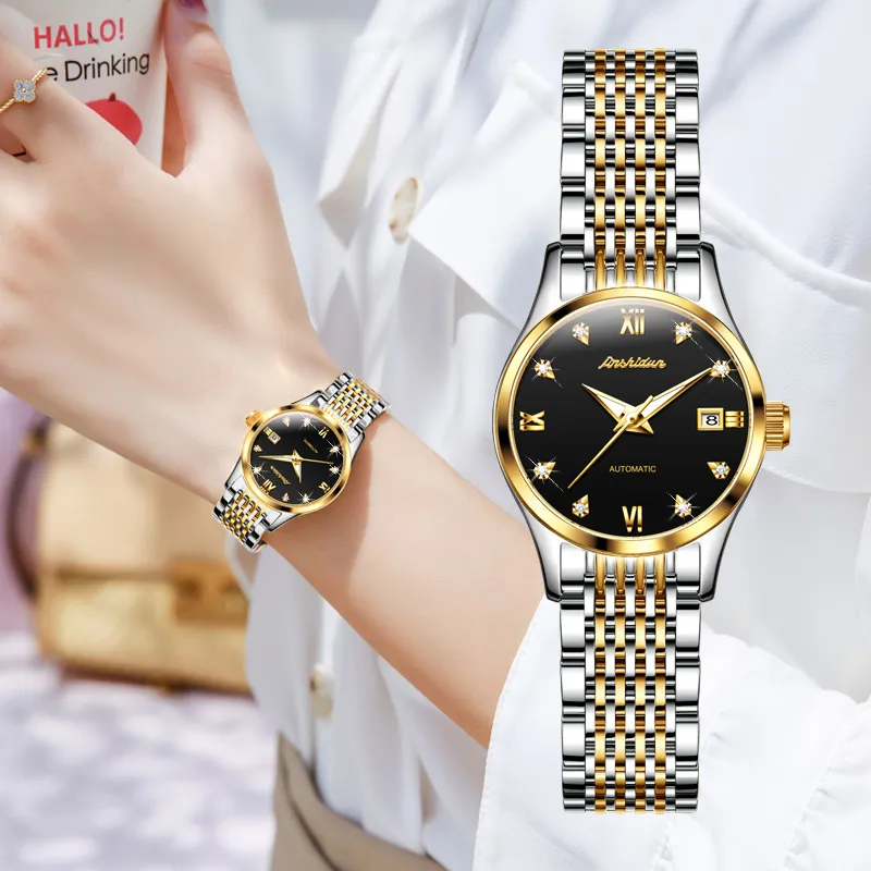 Jin Shi Dun Box Mechanical Movement Stainless Steel Watchband Watch Women's Watch White Dial-9