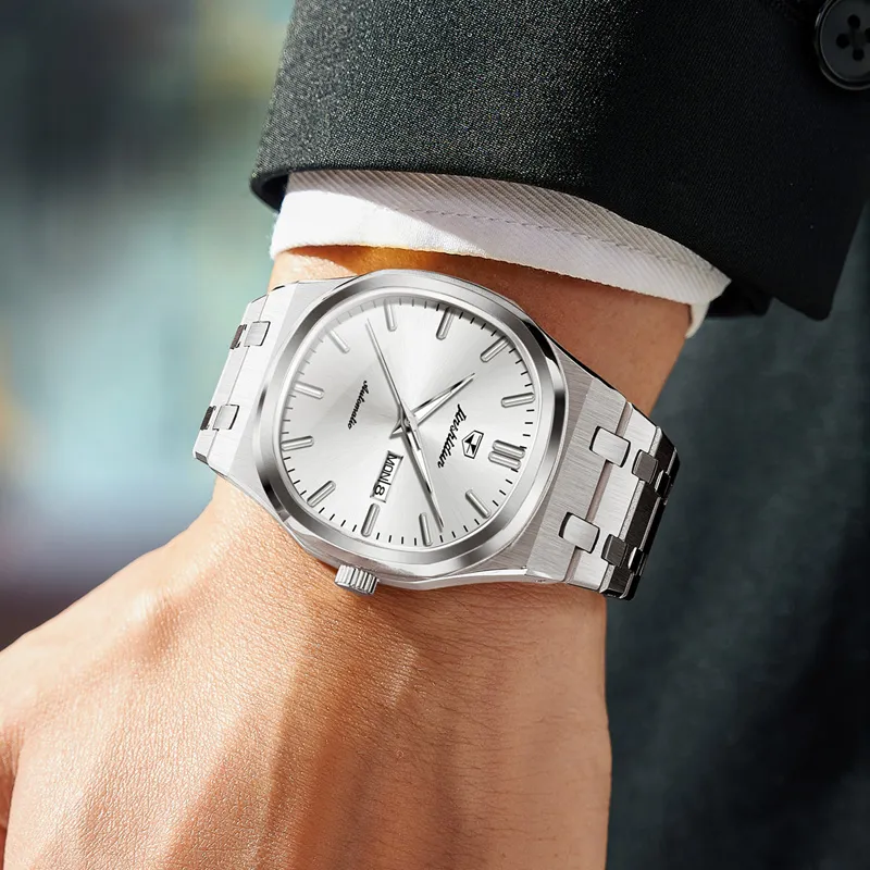 Jin Shi Dun Artisan Collection Mechanical Movement Stainless Steel Watchband Watch Men's Watches White Dial-4