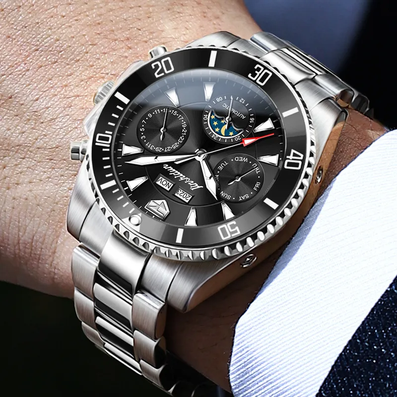 Jin Shi Dun Artisan Collection Mechanical Movement Stainless Steel Watchband Watch Men's Watches Black Dial-9