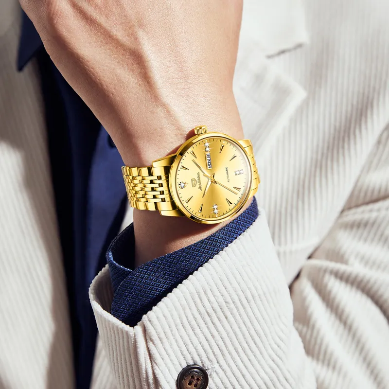 Jin Shi Dun Men's Watch Box Mechanical Movement Stainless Steel Watchband Watch Men's Watches White Dial-10