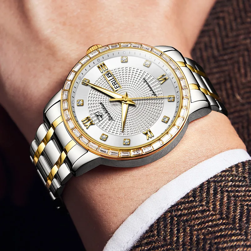 Jin Shi Dun Mechanical Movement Stainless Steel Watchband Watch Men's Watches White Dial-4