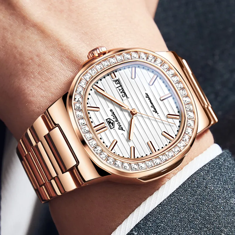 Jin Shi Dun Mechanical Movement Stainless Steel Watchband Watch Men's Watches White Dial-17