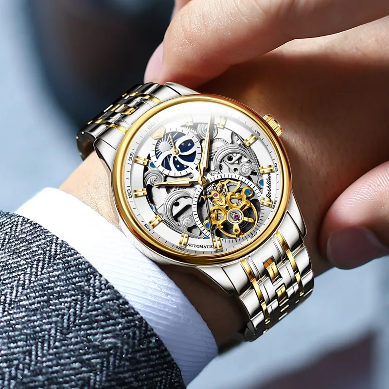 Jin Shi Dun Automatic Mechanical Movement Leather Strap Watch Men's Watches White Dial-14