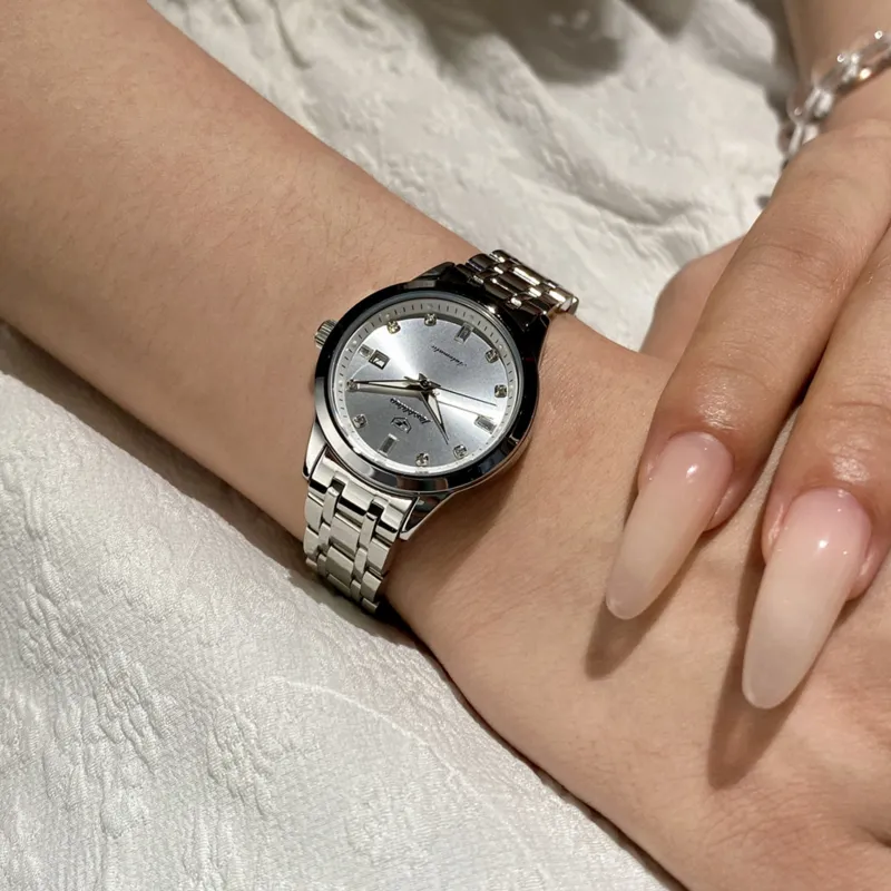 Jin Shi Dun Mechanical Movement Stainless Steel Watchband Watch Women's Watch White Dial-3