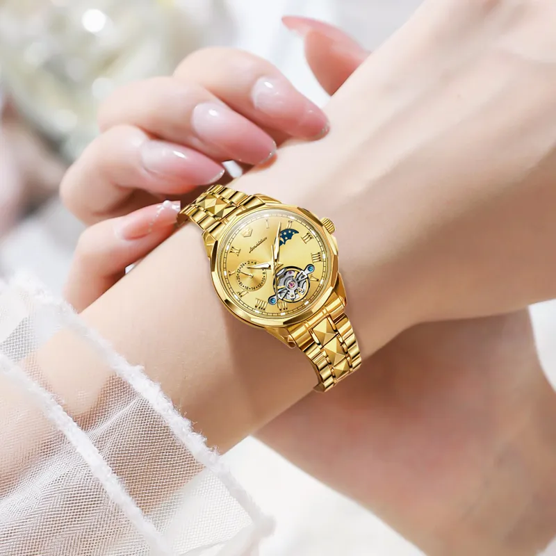 Jin Shi Dun Smart Series Mechanical Movement Stainless Steel Watchband Watch Women's Watch White Dial-30