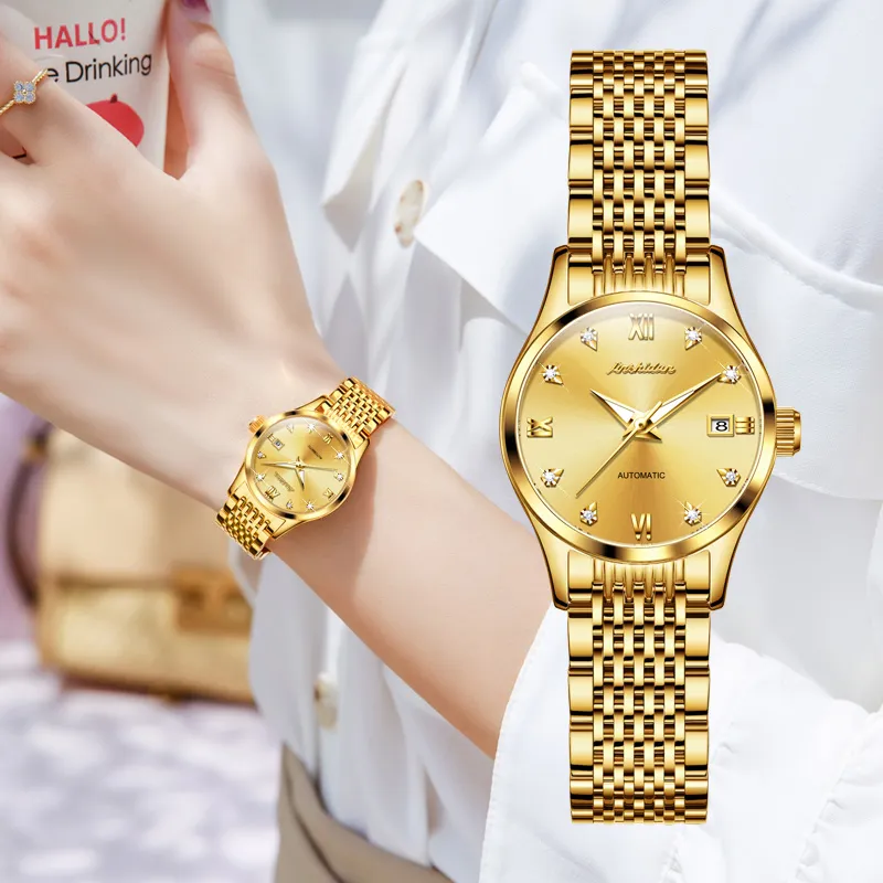 Jin Shi Dun Box Mechanical Movement Stainless Steel Watchband Watch Women's Watch White Dial-14