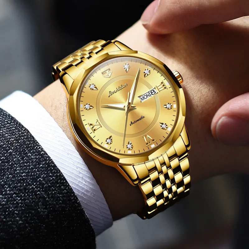 Jin Shi Dun Diamond Box Mechanical Movement Stainless Steel Watchband Watch Men's Watches White Dial-14