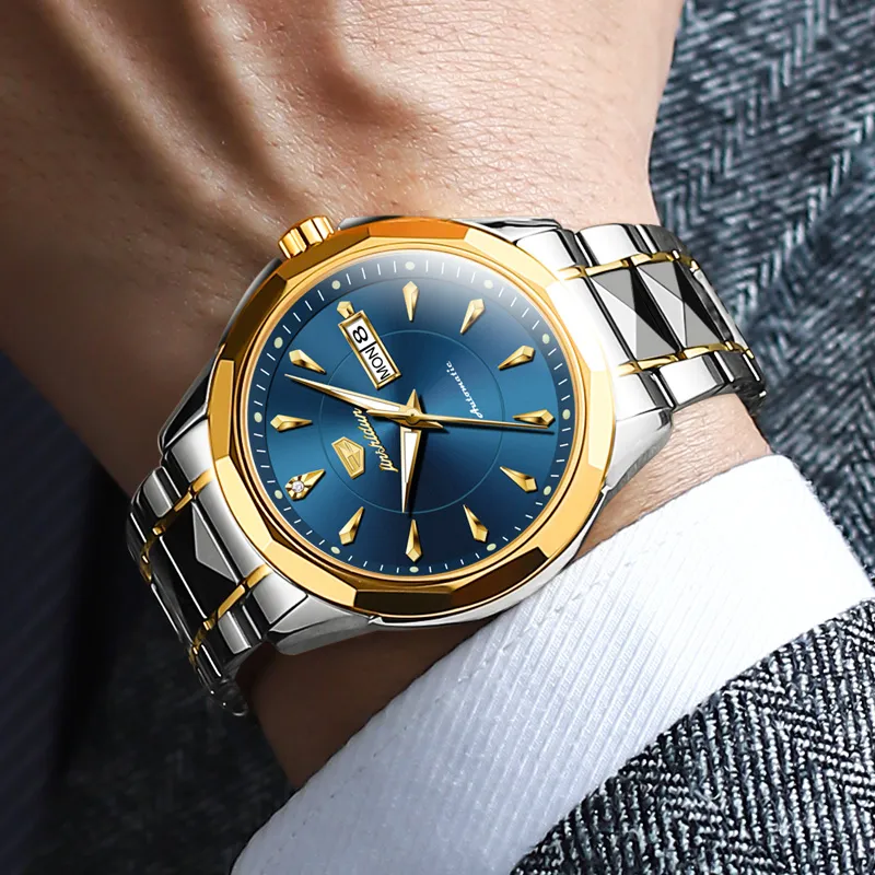 Jin Shi Dun Box Mechanical Movement Stainless Steel Watchband Watch Men's Watches White Dial-16