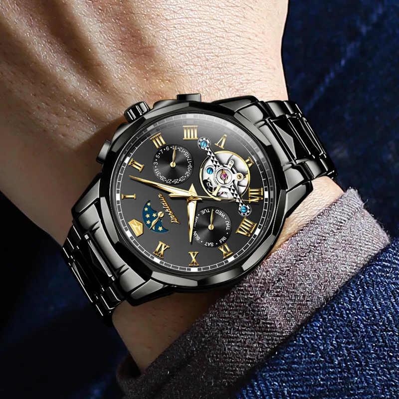 Jin Shi Dun Mechanical Movement Stainless Steel Watchband Watch Men's Watches White Dial-7