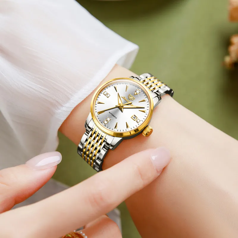 Jin Shi Dun Box Mechanical Movement Stainless Steel Watchband Watch Women's Watch White Dial-9