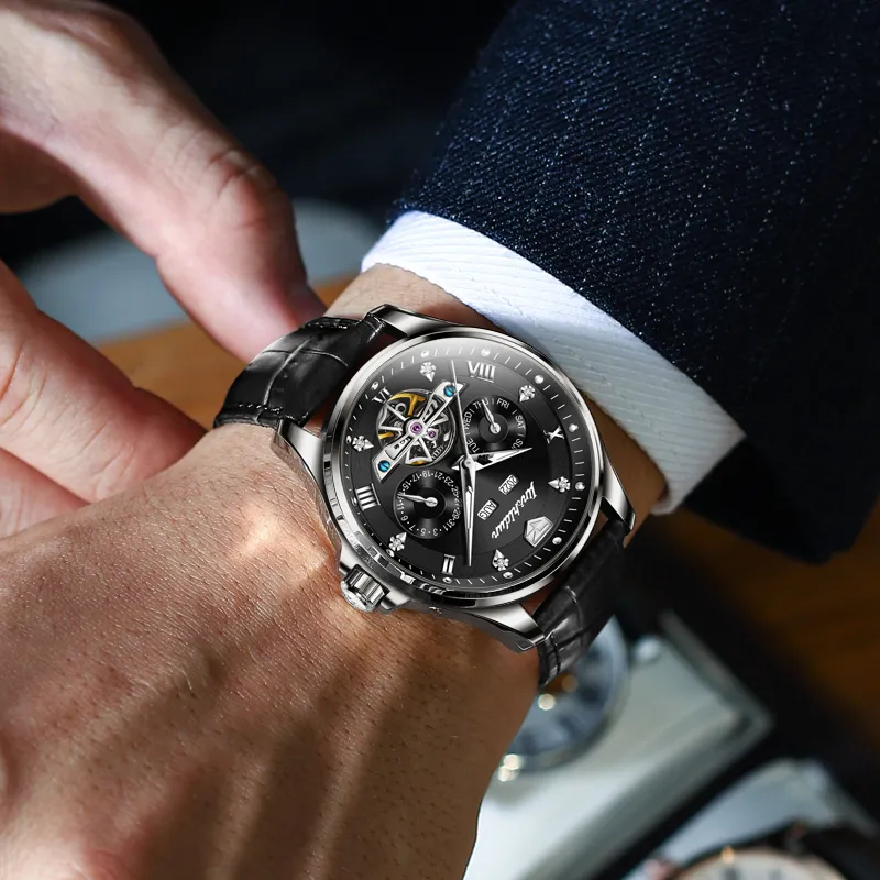 Jin Shi Dun Artisan Collection Fashion Business Men's Watch Box Automatic Mechanical Movement Men's Watches Black Dial-5