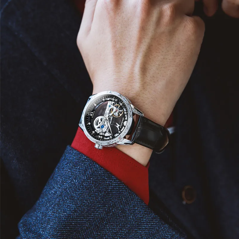 Jin Shi Dun Automatic Mechanical Movement Men's Watches Cut Out Dial-5