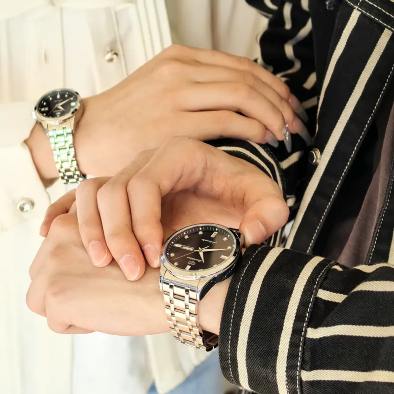 Jin Shi Dun Mechanical Movement Stainless Steel Watchband Watch Unisex Silver Dial-10