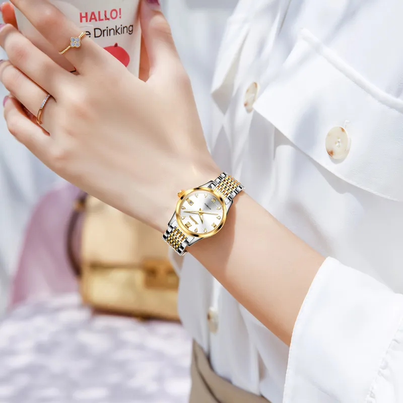 Jin Shi Dun Box Mechanical Movement Stainless Steel Watchband Watch Women's Watch White Dial-2