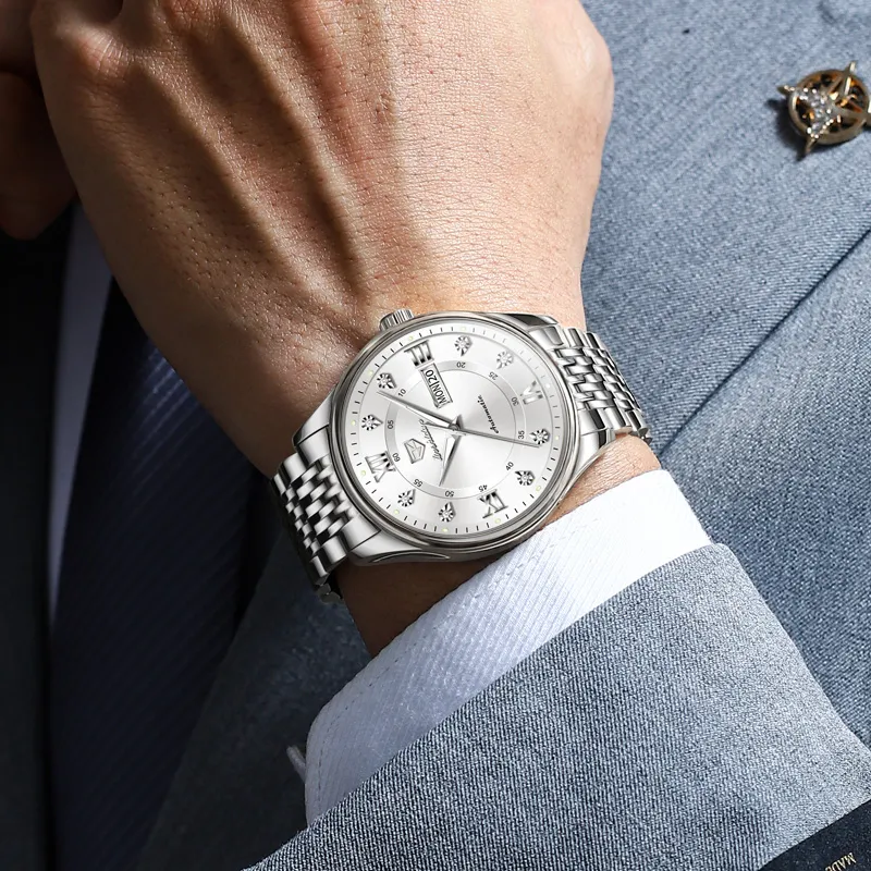 Jin Shi Dun Automatic Mechanical Movement Stainless Steel Watchband Watch Men's Watches White Dial-4