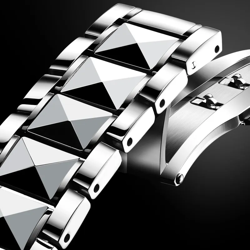 Jin Shi Dun Box Mechanical Movement Stainless Steel Watchband Watch Men's Watches White Dial-5