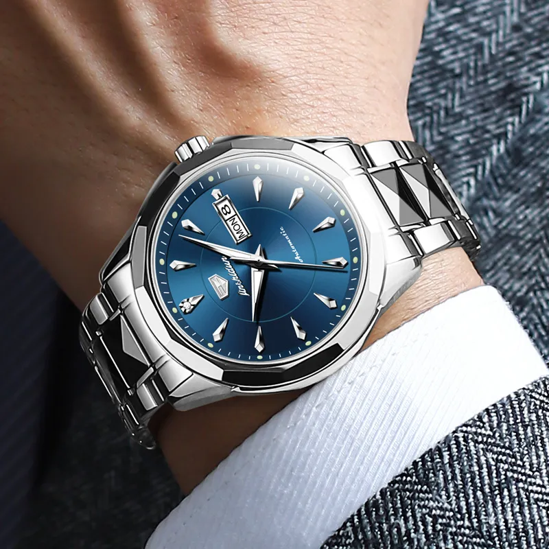 Jin Shi Dun Box Mechanical Movement Stainless Steel Watchband Watch Men's Watches White Dial-10