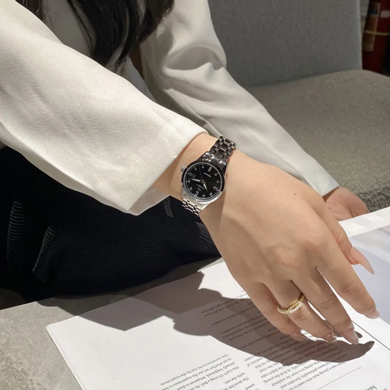 Jin Shi Dun Mechanical Movement Stainless Steel Watchband Watch Women's Watch White Dial-11