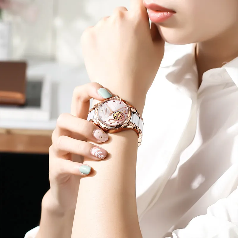 Jin Shi Dun Petal Design Box Mechanical Movement Watch Women's Watch Pink Watch Dial-3