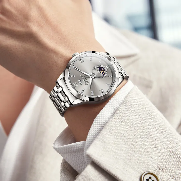 Jin Shi Dun Mechanical Movement Watch Men's Watches White Dial-1