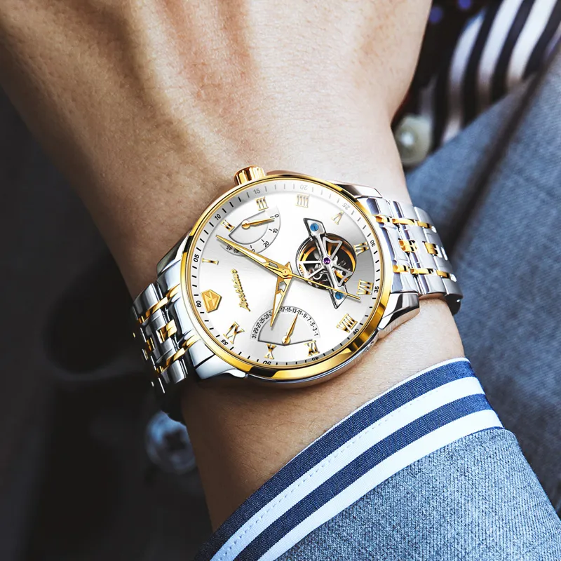 Jin Shi Dun Automatic Mechanical Movement Stainless Steel Watchband Watch Men's Watches White Dial-3