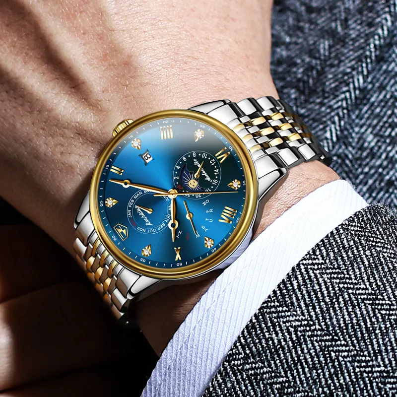 Jin Shi Dun New Trend Box Mechanical Movement Stainless Steel Watchband Watch Men's Watches White Dial-14