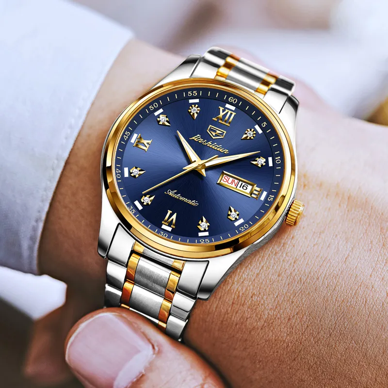Jin Shi Dun Mechanical Movement Stainless Steel Watchband Watch Men's Watches Black Dial-10