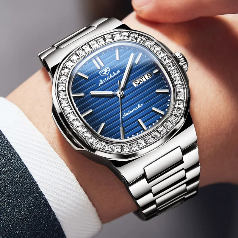 Jin Shi Dun Mechanical Movement Stainless Steel Watchband Watch Men's Watches White Dial-10