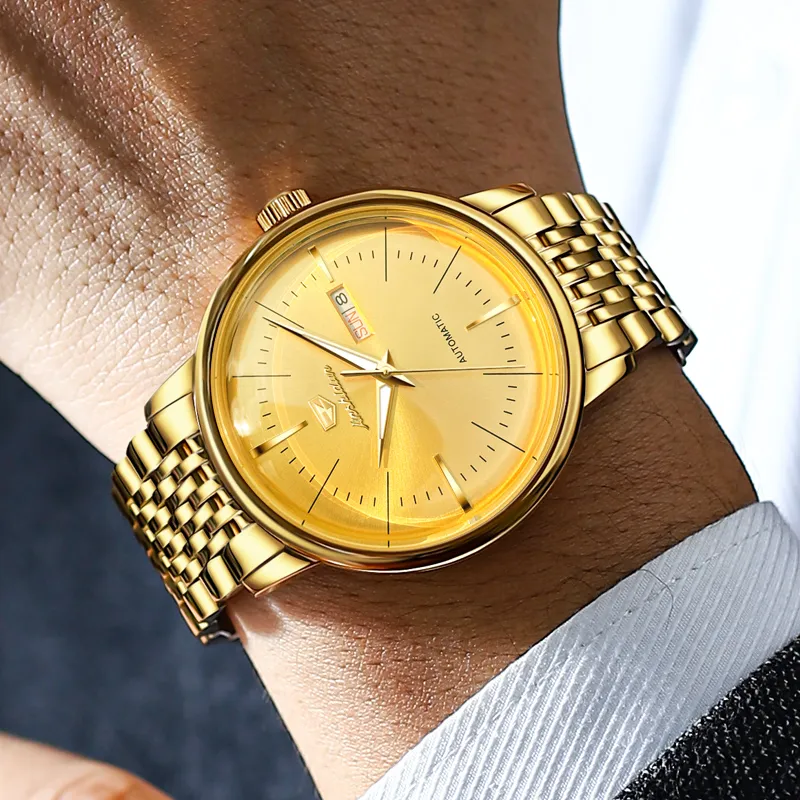 Jin Shi Dun Mechanical Movement Stainless Steel Watchband Watch Men's Watches White Dial-8
