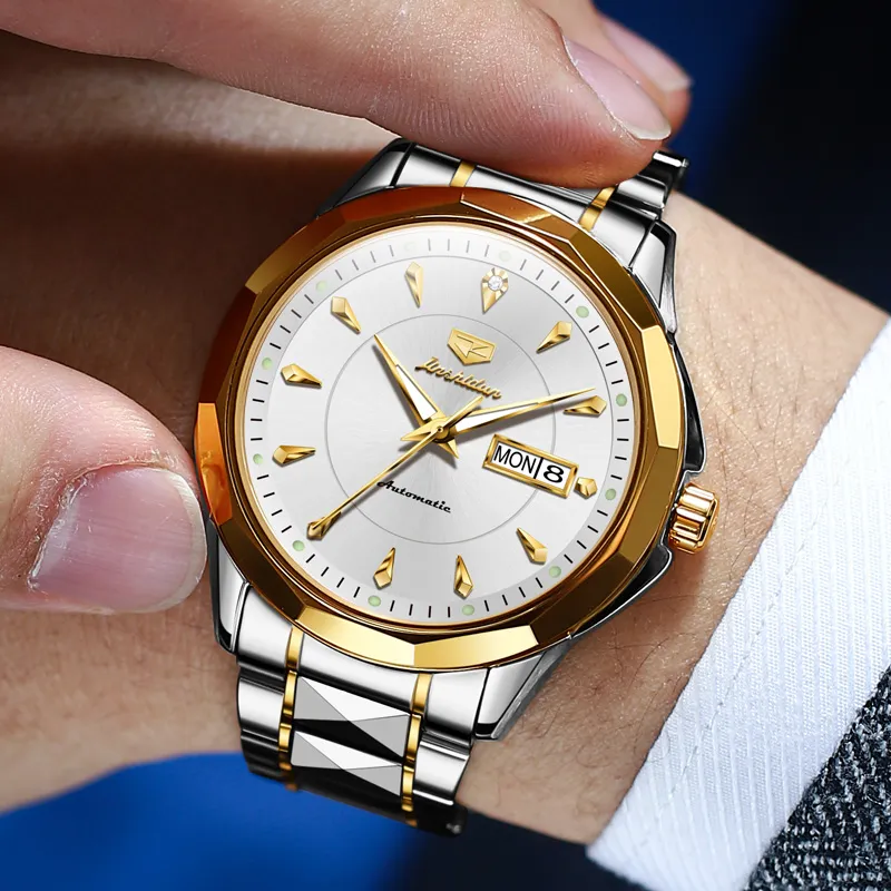 Jin Shi Dun Box Mechanical Movement Stainless Steel Watchband Watch Men's Watches White Dial-21