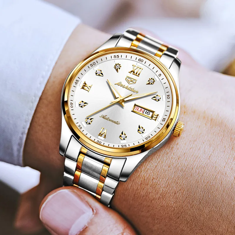 Jin Shi Dun Mechanical Movement Stainless Steel Watchband Watch Men's Watches Black Dial-13