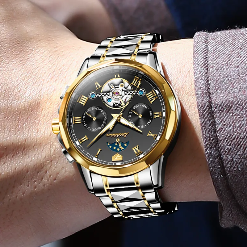 Jin Shi Dun Mechanical Movement Stainless Steel Watchband Watch Men's Watches White Dial-16
