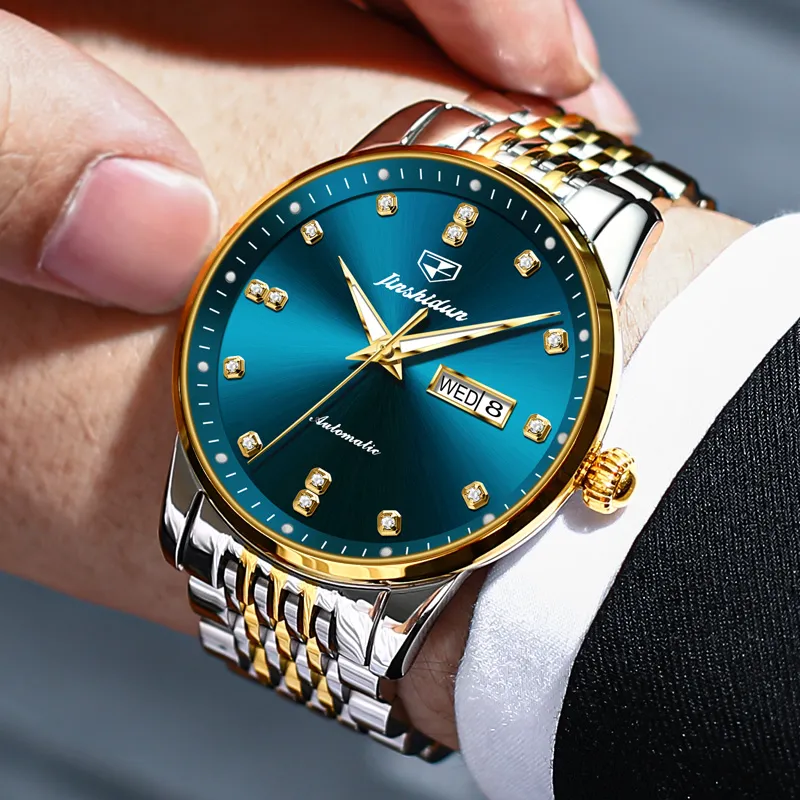 Jin Shi Dun Mechanical Movement Stainless Steel Watchband Watch Men's Watches White Dial-14