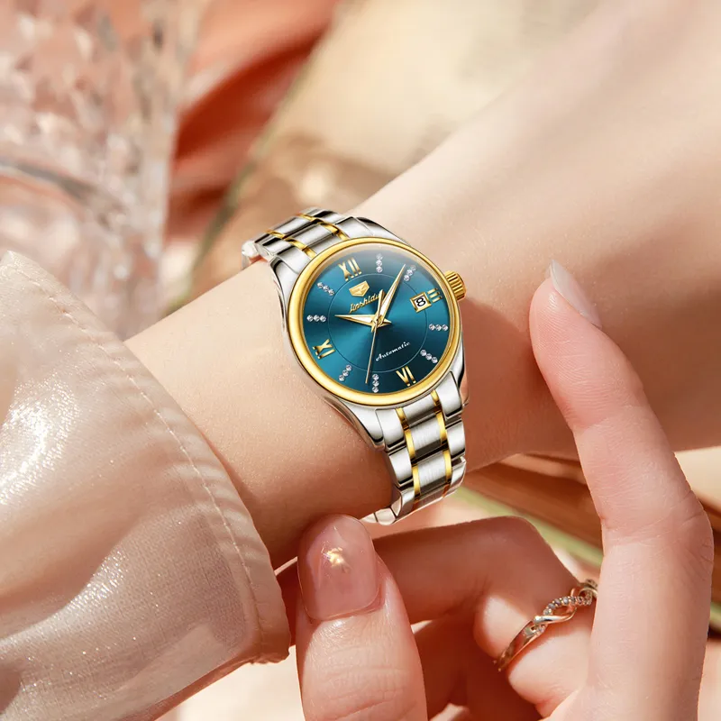 Jin Shi Dun Diamond Inlay Box Mechanical Movement Stainless Steel Watchband Watch Women's Watch White Dial-13