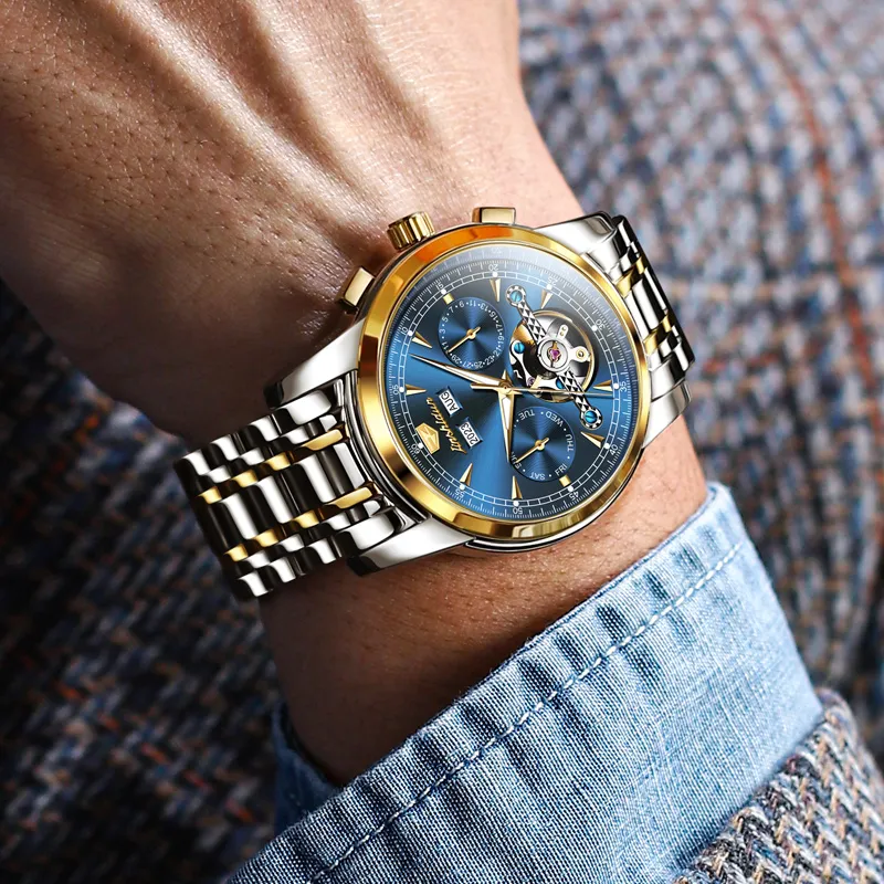 Jin Shi Dun Mechanical Movement Stainless Steel Watchband Watch Men's Watches White Dial-12