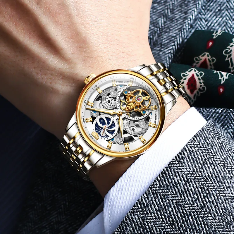 Jin Shi Dun Automatic Mechanical Movement Leather Strap Watch Men's Watches White Dial-15