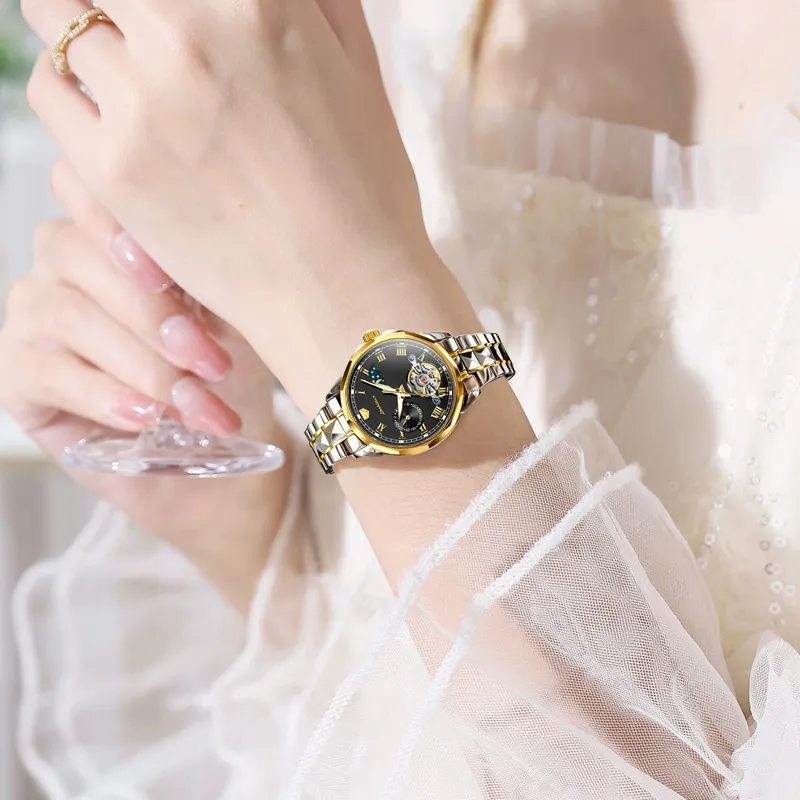 Jin Shi Dun Smart Series Mechanical Movement Stainless Steel Watchband Watch Women's Watch White Dial-17