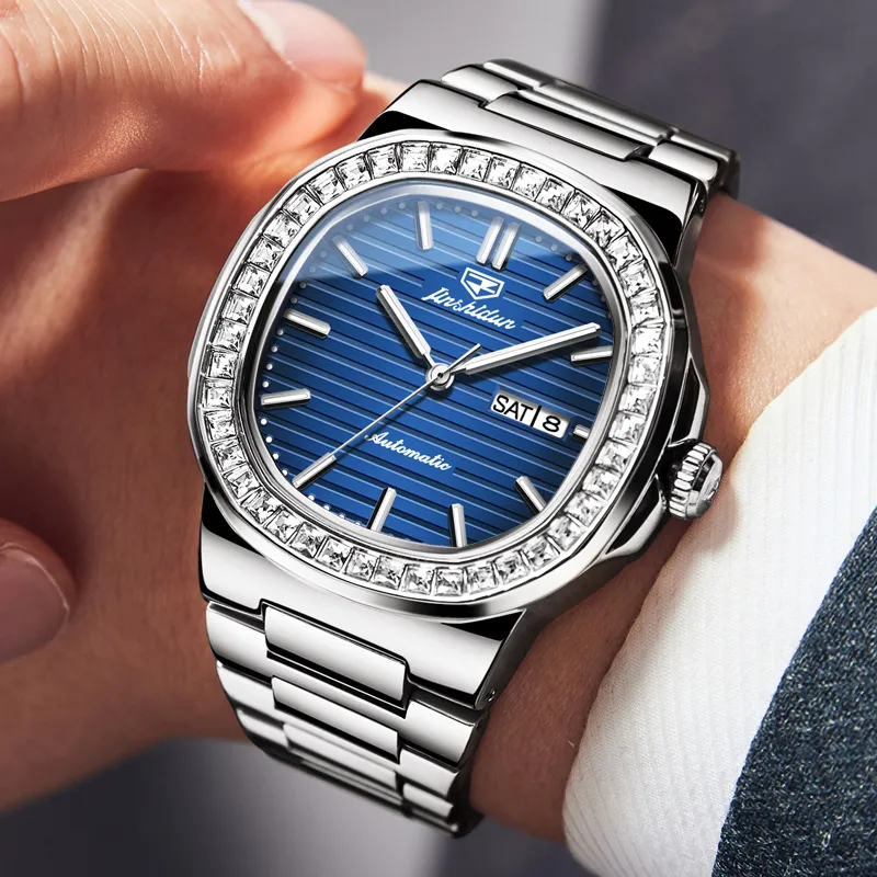 Jin Shi Dun Mechanical Movement Stainless Steel Watchband Watch Men's Watches White Dial-9