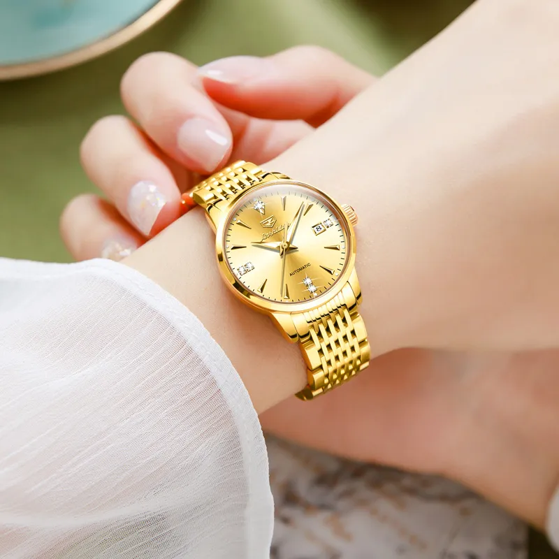 Jin Shi Dun Box Mechanical Movement Stainless Steel Watchband Watch Women's Watch White Dial-14