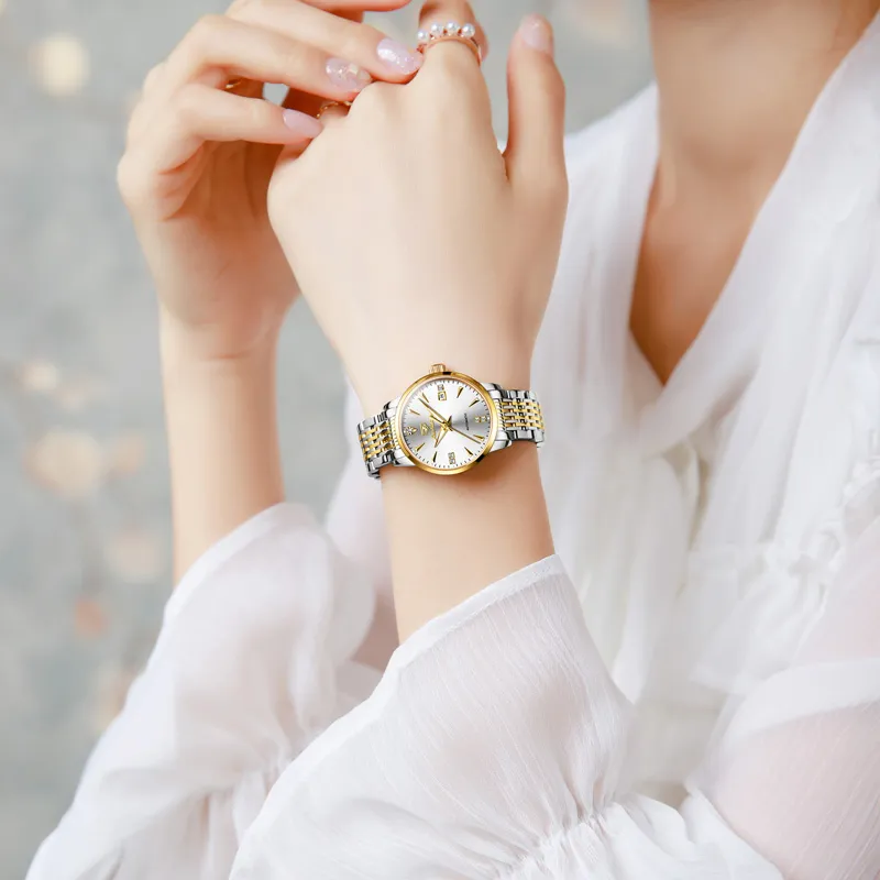 Jin Shi Dun Box Mechanical Movement Stainless Steel Watchband Watch Women's Watch White Dial-11