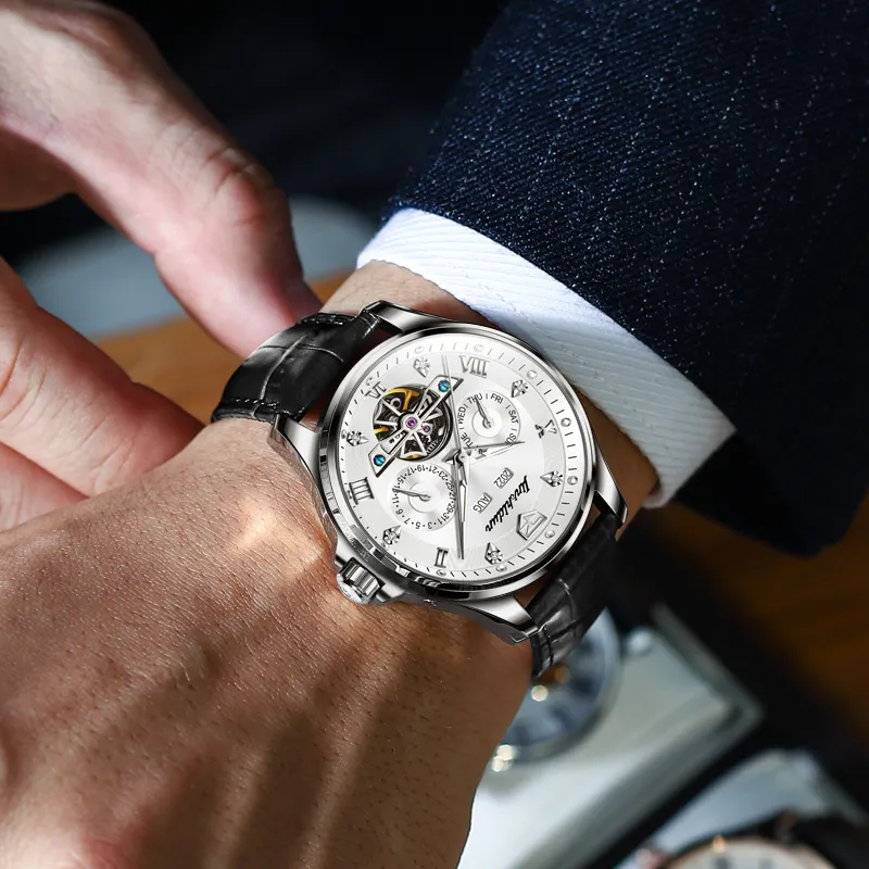 Jin Shi Dun Artisan Collection Fashion Business Men's Watch Box Automatic Mechanical Movement Men's Watches Black Dial-2