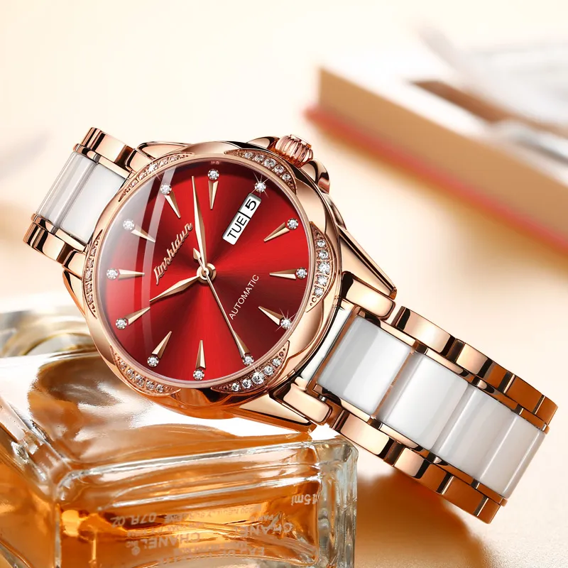 Jin Shi Dun Rhinestone Embellished Box Mechanical Movement Watch Women's Watch White Dial-20