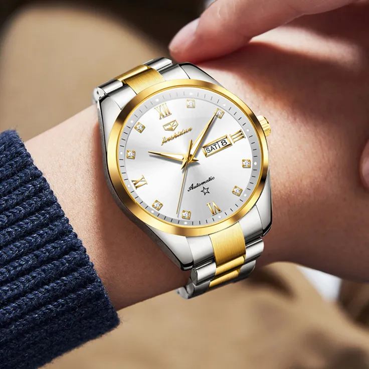 Jin Shi Dun Men's Watch Box Mechanical Movement Stainless Steel Watchband Watch Men's Watches White Dial-12