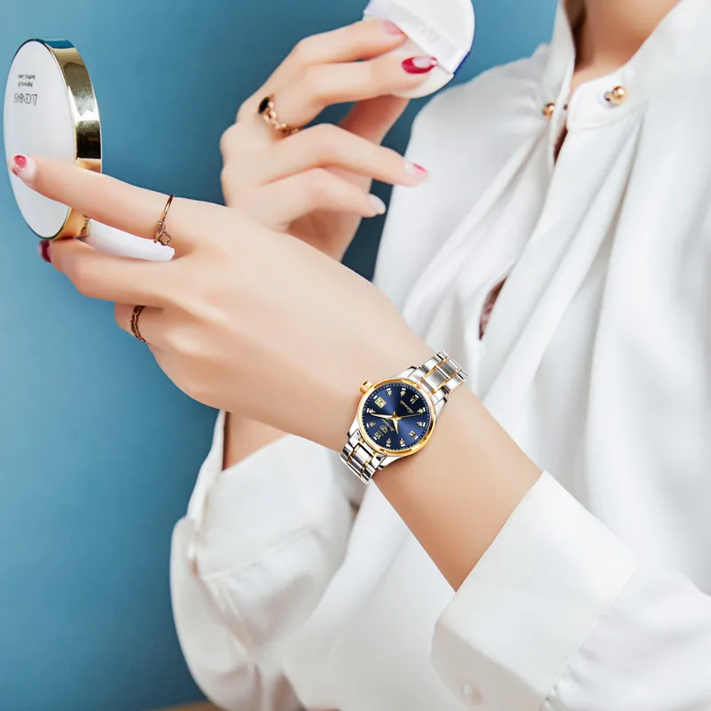 Jin Shi Dun Smart Series Mechanical Movement Stainless Steel Watchband Watch Women's Watch White Dial-24