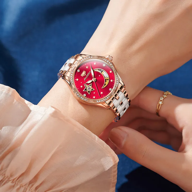 Jin Shi Dun Box Mechanical Movement Ceramic Strap Watch Women's Watch White Dial-9