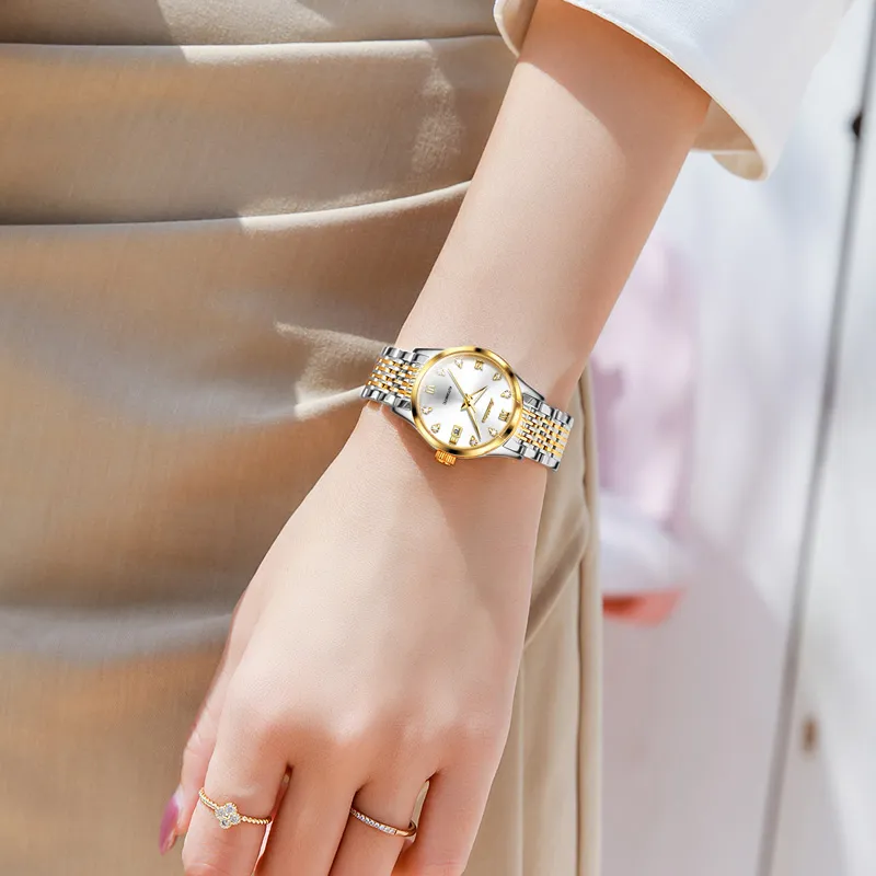 Jin Shi Dun Box Mechanical Movement Stainless Steel Watchband Watch Women's Watch White Dial-3