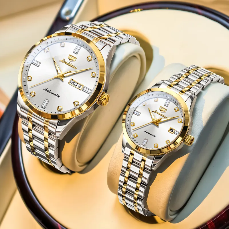 Jin Shi Dun Mechanical Movement Stainless Steel Watchband Watch Unisex Silver Dial-15