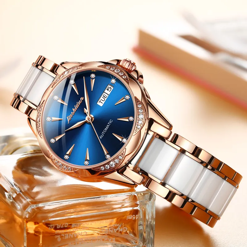 Jin Shi Dun Rhinestone Embellished Box Mechanical Movement Watch Women's Watch White Dial-14